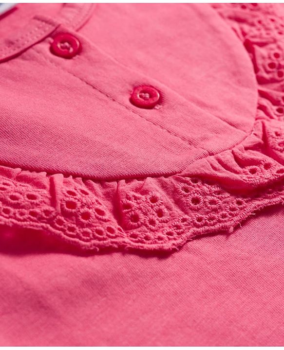 Babyhug Single Jersey Knit Half Sleeves Top & Leggings Set with Floral Print - Dark Pink