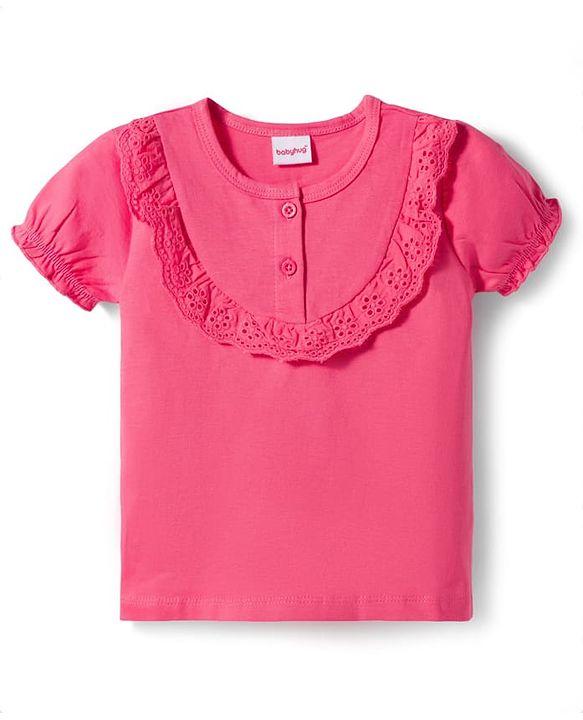 Babyhug Single Jersey Knit Half Sleeves Top & Leggings Set with Floral Print - Dark Pink