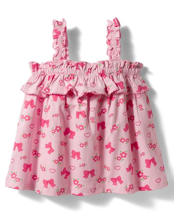 Babyhug Cotton Knit Sleeveless Floral & Bow Printed Top & Shorts Set - Pink