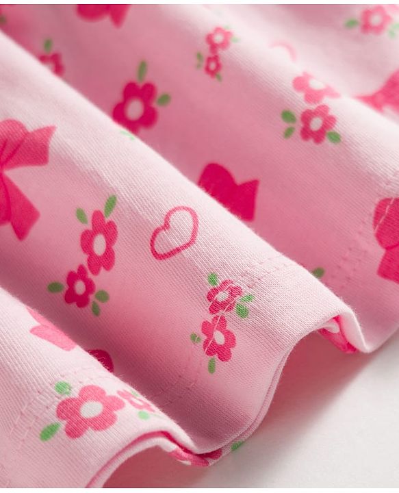 Babyhug Cotton Knit Sleeveless Floral & Bow Printed Top & Shorts Set - Pink