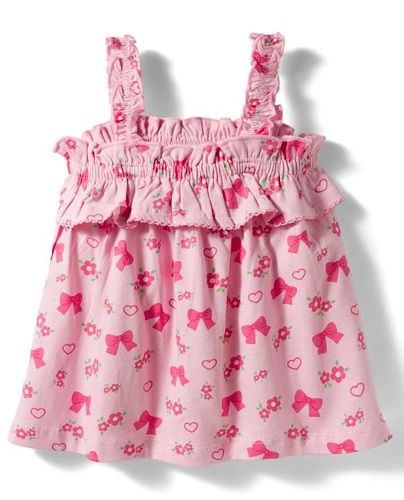Babyhug Cotton Knit Sleeveless Floral & Bow Printed Top & Shorts Set - Pink
