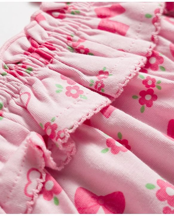 Babyhug Cotton Knit Sleeveless Floral & Bow Printed Top & Shorts Set - Pink