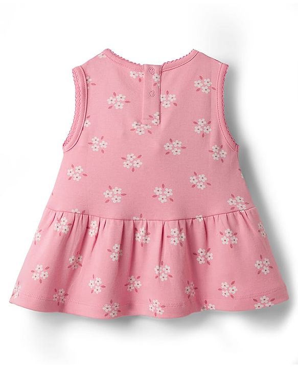 Babyhug Single Jersey Knit Sleeveless Floral Printed Top with Bow Applique & Shorts - Pink