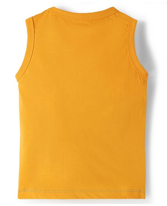Babyhug Single Jersey Knit Sleeveless T-Shirt & Shorts Set with Dino Print - Yellow & Blue