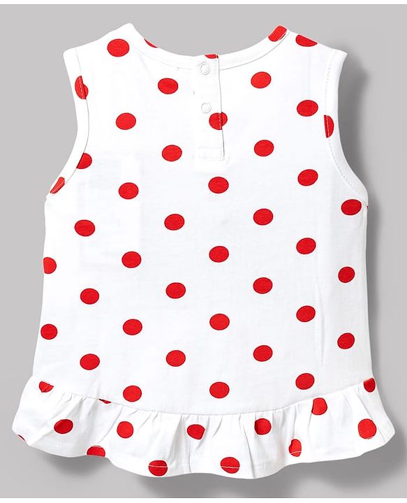 Babyhug Single Jersey Knit Sleeveless Top & Shorts Set with Polka Dot Print & Bow Applique - White & Red