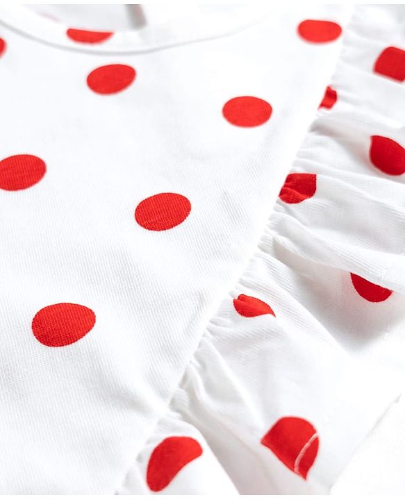 Babyhug Single Jersey Knit Sleeveless Top & Shorts Set with Polka Dot Print & Bow Applique - White & Red