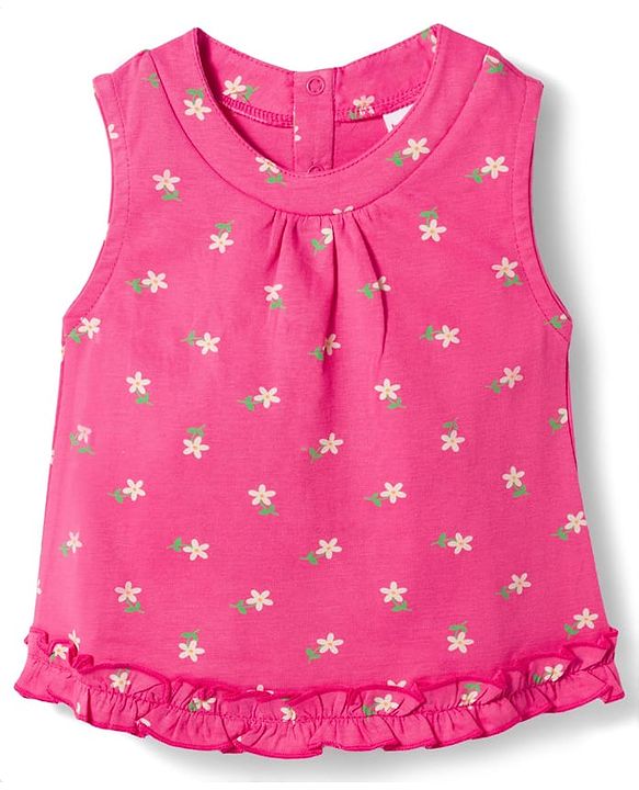 Babyhug Single Jersey Knit Sleeveless Floral Printed Top & Shorts Set - Pink & White