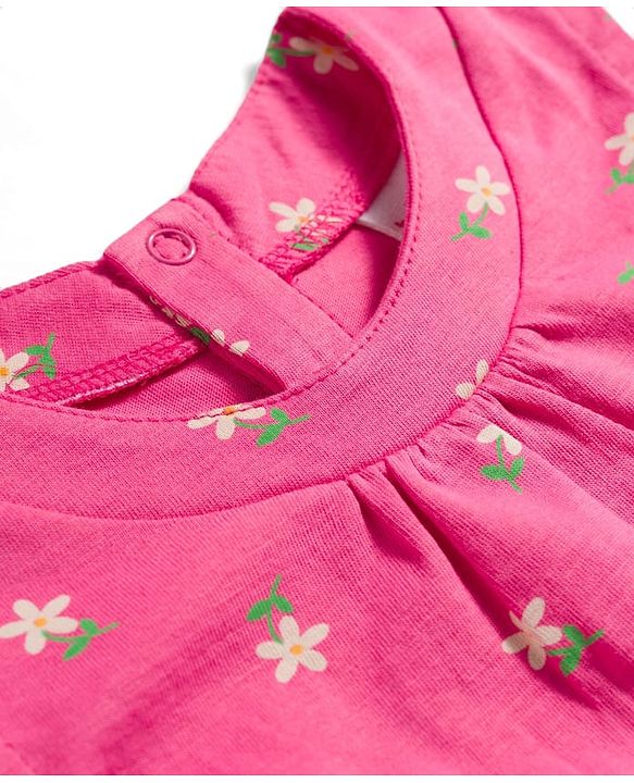 Babyhug Single Jersey Knit Sleeveless Floral Printed Top & Shorts Set - Pink & White