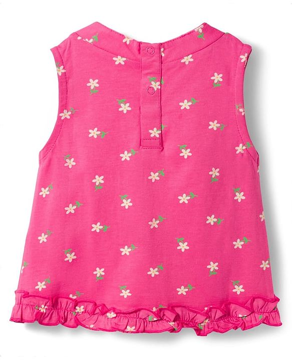 Babyhug Single Jersey Knit Sleeveless Floral Printed Top & Shorts Set - Pink & White