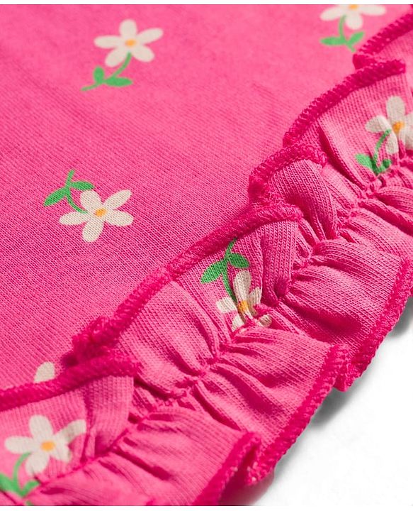 Babyhug Single Jersey Knit Sleeveless Floral Printed Top & Shorts Set - Pink & White