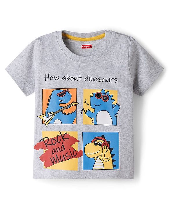 Babyhug Single Jersey Knit Half Sleeves T-Shirt & Shorts Set with Dino Print - Yellow
