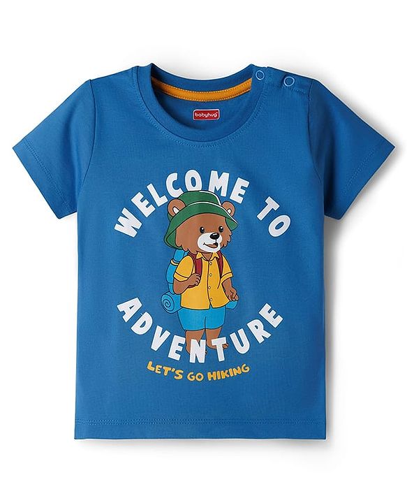 Babyhug Single Jersey Knit Half Sleeves T-Shirt & Shorts Set with Adventure Print - Blue & Yellow