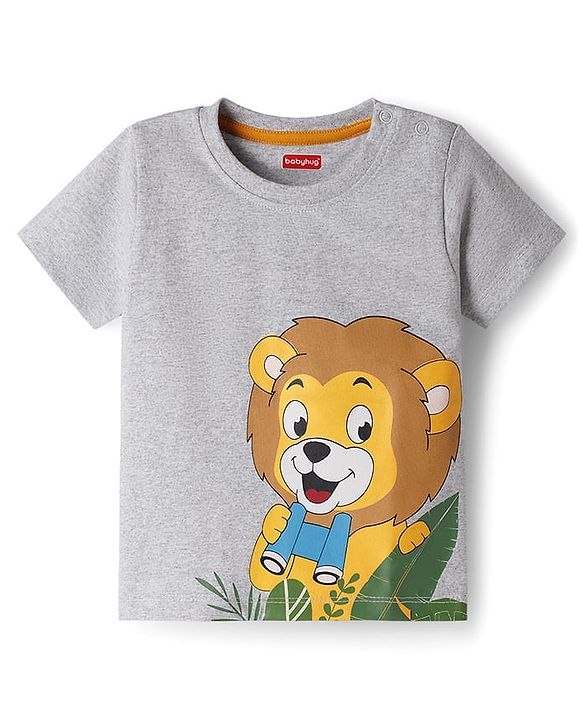 Babyhug Single Jersey Knit Half Sleeves T-Shirt & Shorts Set with Lion Print - Green