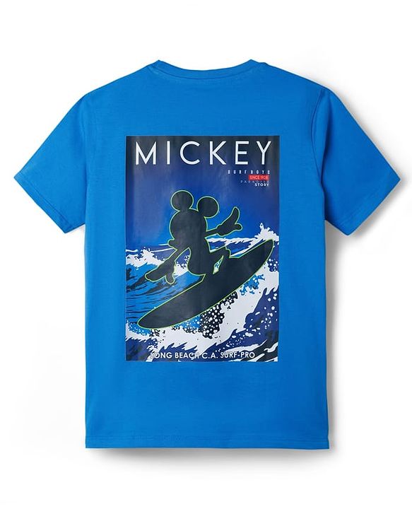 Pine Kids Disney Single Jersey Knit Half Sleeves T-Shirt with Front & Back Mickey Mouse Graphic - Blue