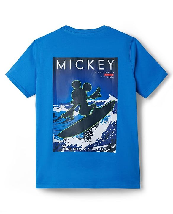 Pine Kids Disney Single Jersey Knit Half Sleeves T-Shirt with Front & Back Mickey Mouse Graphic - Blue