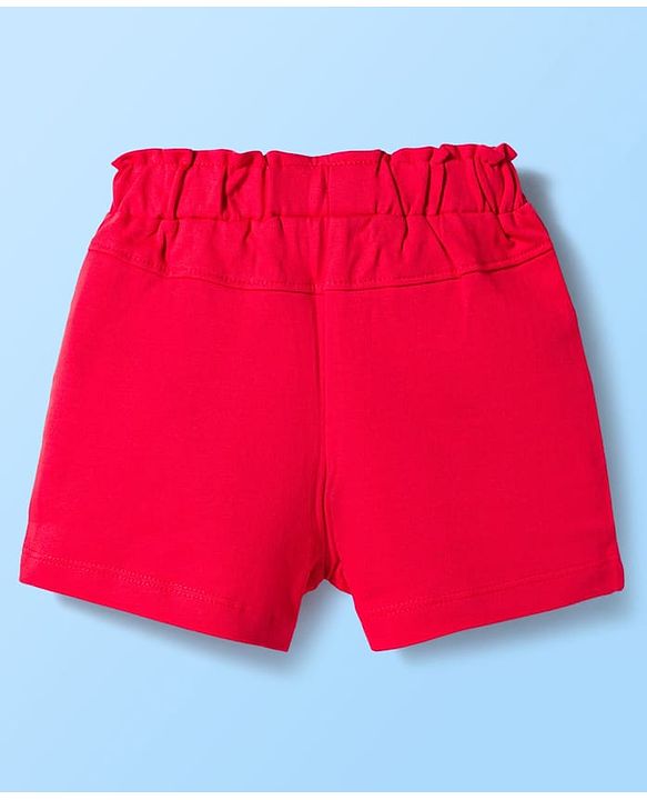 Babyhug Single Jersey Knit Half Puffed Sleeves Top & Shorts Set with Fruit Embroidery - Red & White