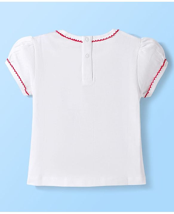 Babyhug Single Jersey Knit Half Puffed Sleeves Top & Shorts Set with Fruit Embroidery - Red & White