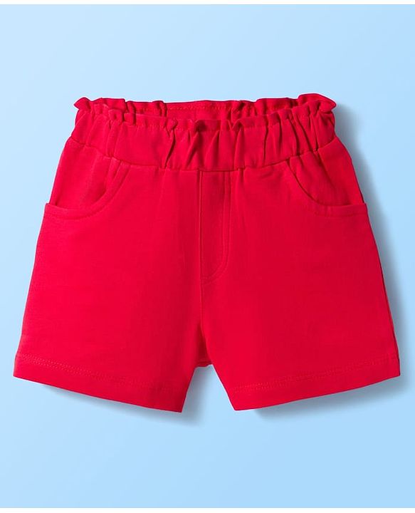 Babyhug Single Jersey Knit Half Puffed Sleeves Top & Shorts Set with Fruit Embroidery - Red & White