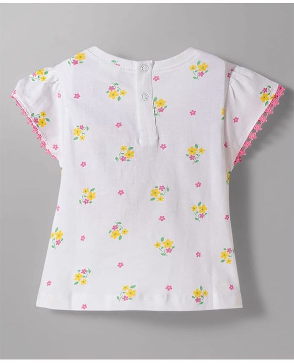 Babyhug Single Jersey Knit Sleeveless Floral Printed Top & Shorts Set with Belt - Pink & White