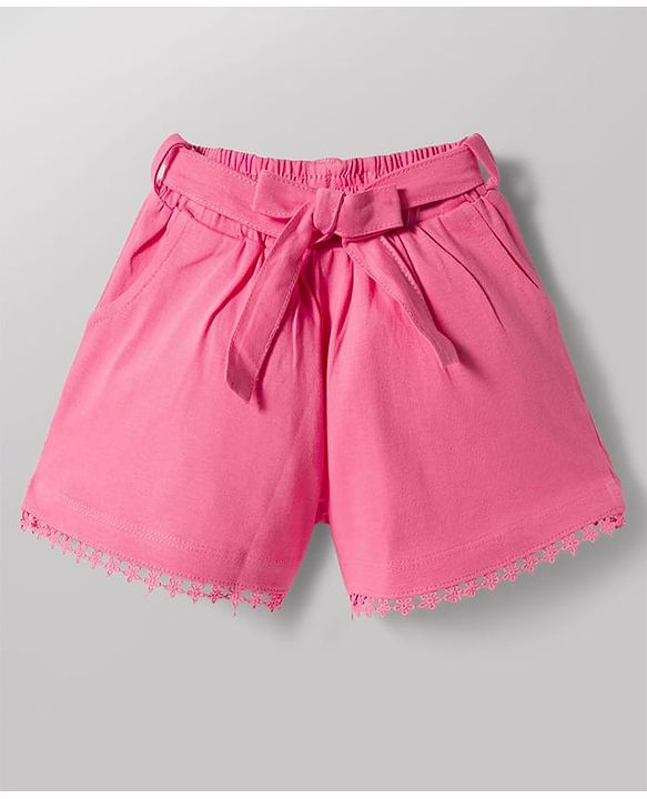 Babyhug Single Jersey Knit Sleeveless Floral Printed Top & Shorts Set with Belt - Pink & White