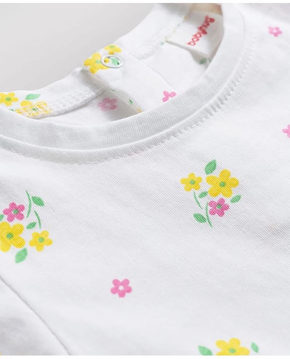 Babyhug Single Jersey Knit Sleeveless Floral Printed Top & Shorts Set with Belt - Pink & White