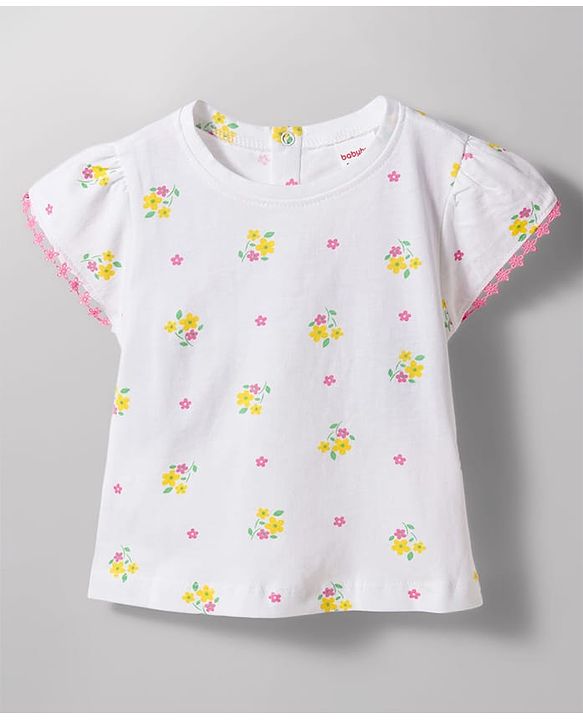 Babyhug Single Jersey Knit Sleeveless Floral Printed Top & Shorts Set with Belt - Pink & White