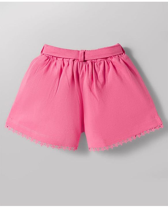 Babyhug Single Jersey Knit Sleeveless Floral Printed Top & Shorts Set with Belt - Pink & White