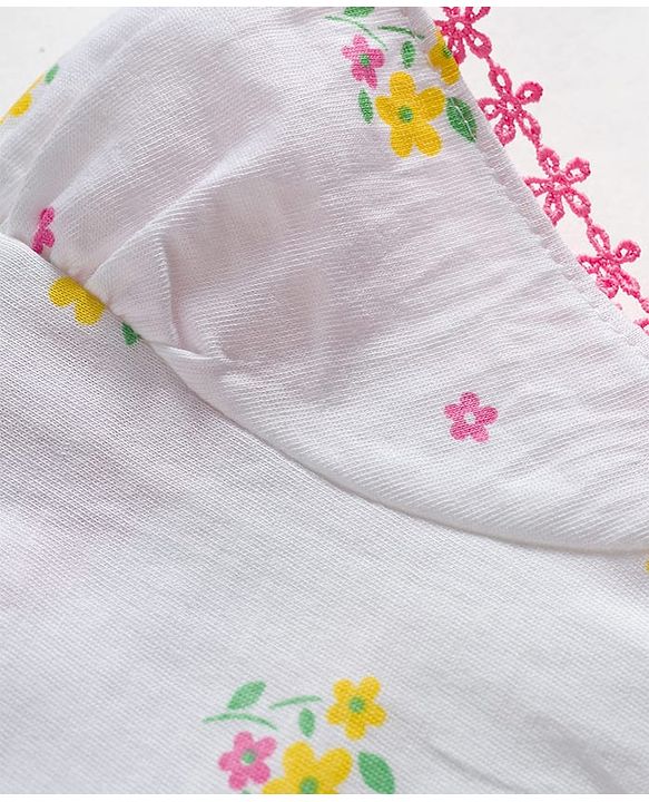 Babyhug Single Jersey Knit Sleeveless Floral Printed Top & Shorts Set with Belt - Pink & White