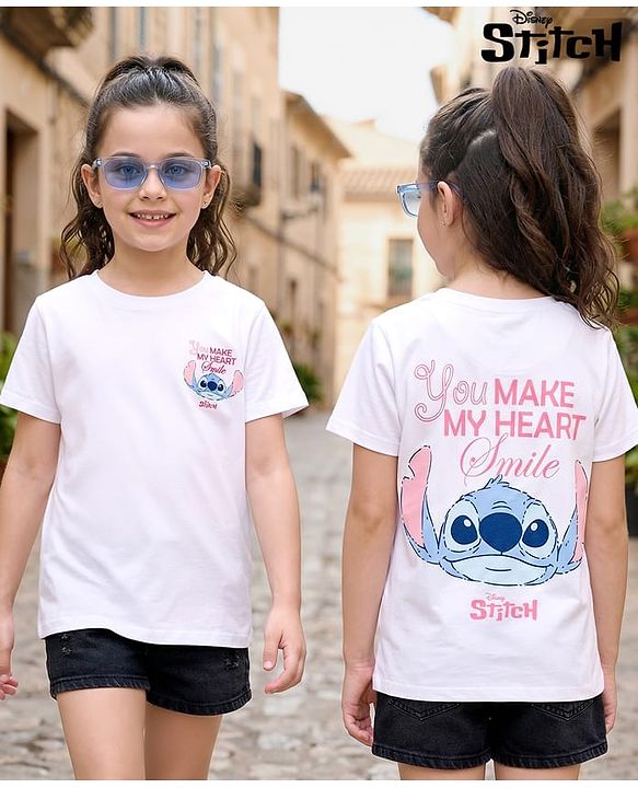 Pine Kids Disney Single Jersey Knit Half Sleeves T-Shirt with Front & Back Stitch Graphic - White