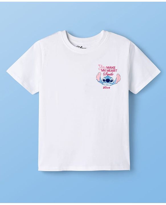 Pine Kids Disney Single Jersey Knit Half Sleeves T-Shirt with Front & Back Stitch Graphic - White