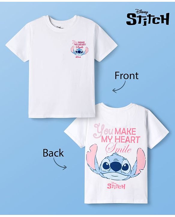 Pine Kids Disney Single Jersey Knit Half Sleeves T-Shirt with Front & Back Stitch Graphic - White