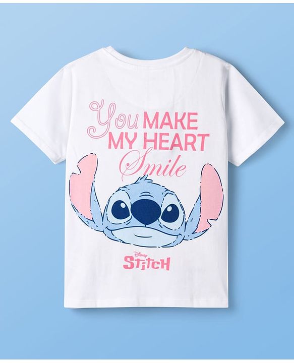 Pine Kids Disney Single Jersey Knit Half Sleeves T-Shirt with Front & Back Stitch Graphic - White