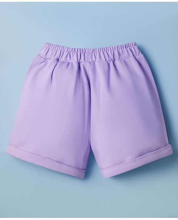 Babyhug Single Jersey Knit Half Sleeves Top & Shorts Set with Berry Mood Print - White & Lavender