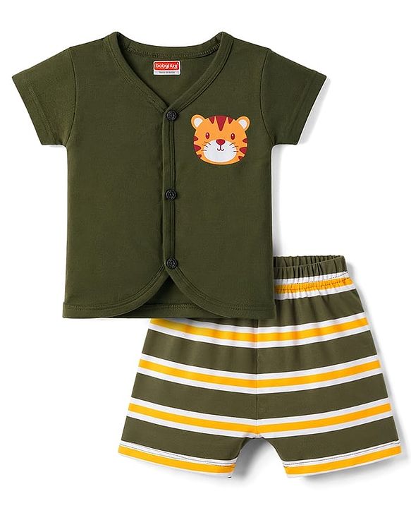 Babyhug Cotton Knit Half Sleeves T-Shirt & Shorts Night Suit with Tiger Print - Multicolor