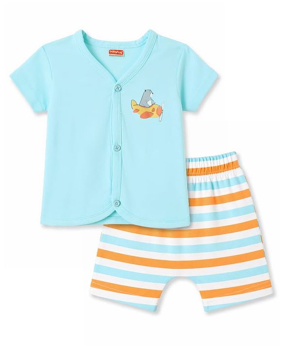 Babyhug Half Sleeves Cotton Knit Bear Print T-Shirts & Shorts Night Suit - Multicolour