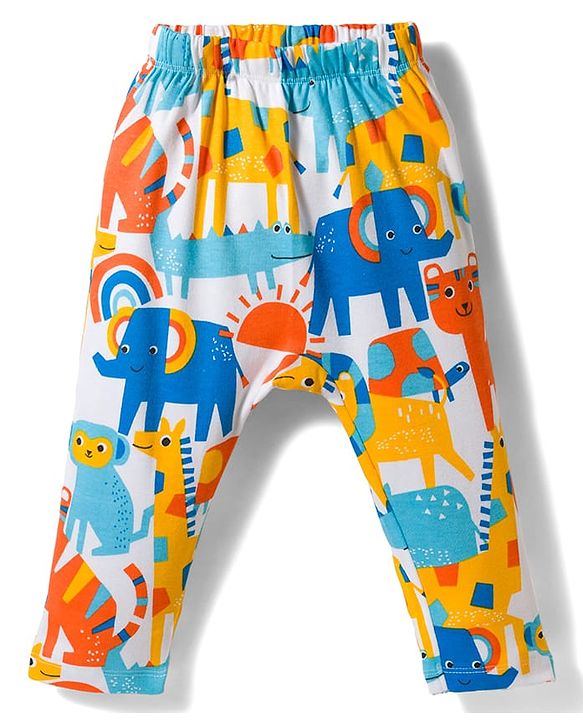 Babyhug Interlock Knit Full Length Striped & Animal Printed Diaper Leggings Pack of 3 - Multicolor