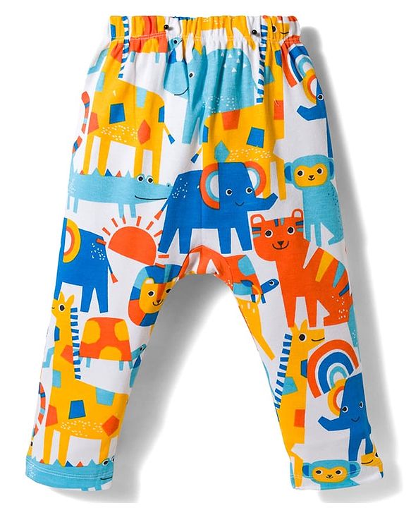 Babyhug Interlock Knit Full Length Striped & Animal Printed Diaper Leggings Pack of 3 - Multicolor