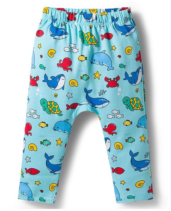 Babyhug Interlock Knit Full Length Sea Life Printed Diaper Leggings Pack Of 3 - Multicolour
