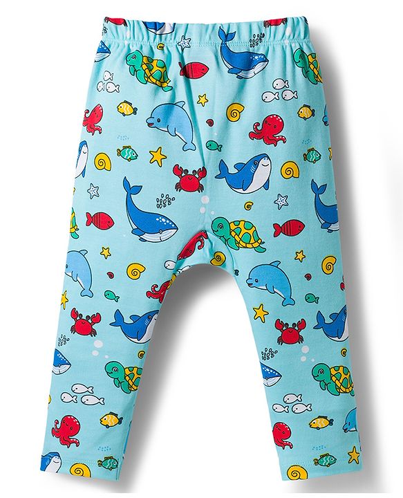 Babyhug Interlock Knit Full Length Sea Life Printed Diaper Leggings Pack Of 3 - Multicolour
