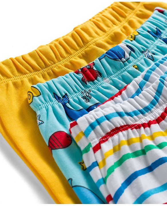 Babyhug Interlock Knit Full Length Sea Life Printed Diaper Leggings Pack Of 3 - Multicolour