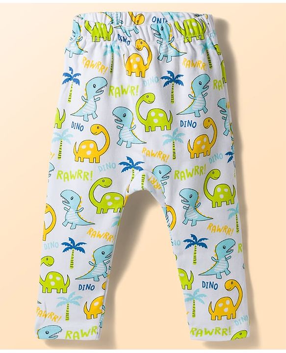 Babyhug Interlock Knit Full Length Striped & Dino Printed Diaper Leggings Pack of 3 - Multicolor