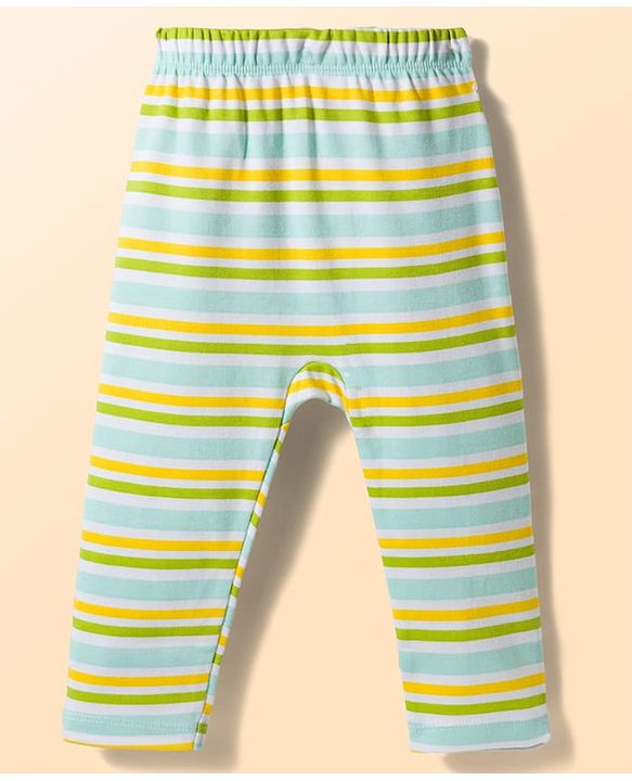 Babyhug Interlock Knit Full Length Striped & Dino Printed Diaper Leggings Pack of 3 - Multicolor