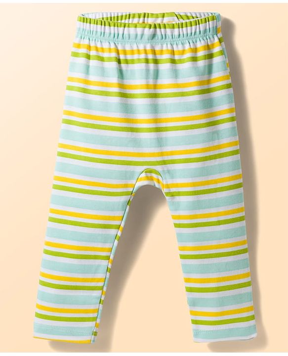 Babyhug Interlock Knit Full Length Striped & Dino Printed Diaper Leggings Pack of 3 - Multicolor