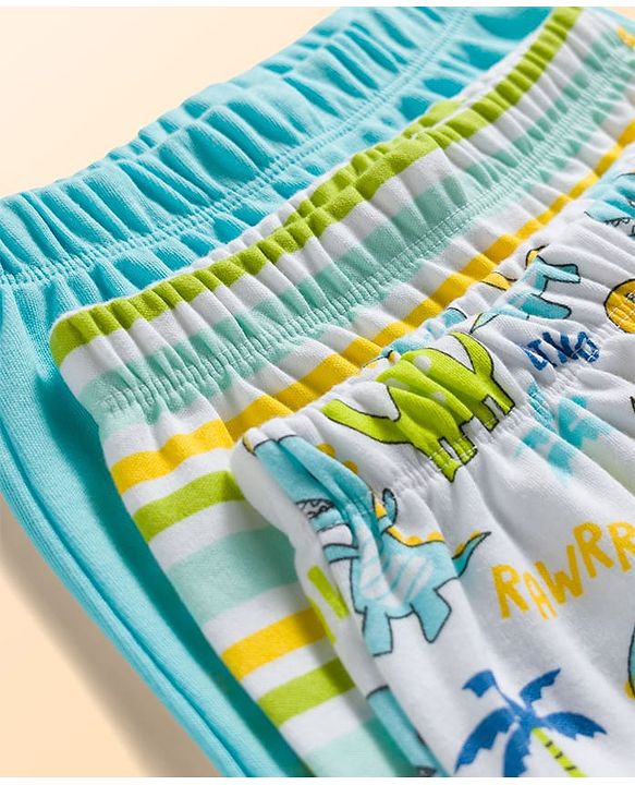 Babyhug Interlock Knit Full Length Striped & Dino Printed Diaper Leggings Pack of 3 - Multicolor