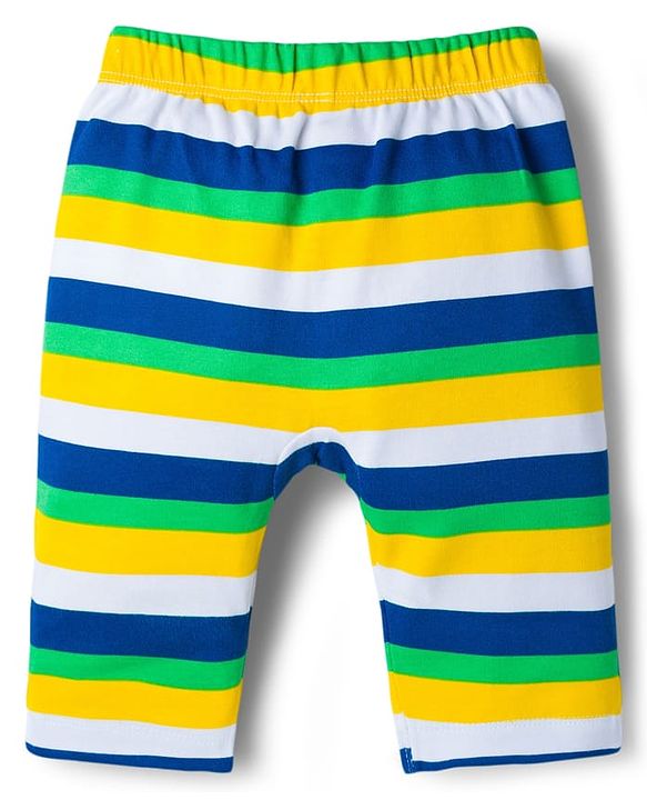 Babyhug Interlock Knit Full Length Diaper Leggings with Jungle Theme Print & Stripes Pack of 3 - Multicolor