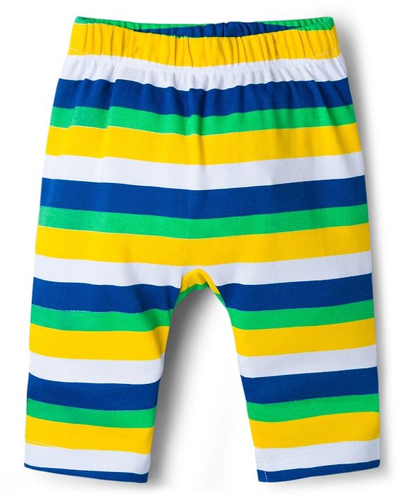 Babyhug Interlock Knit Full Length Diaper Leggings with Jungle Theme Print & Stripes Pack of 3 - Multicolor