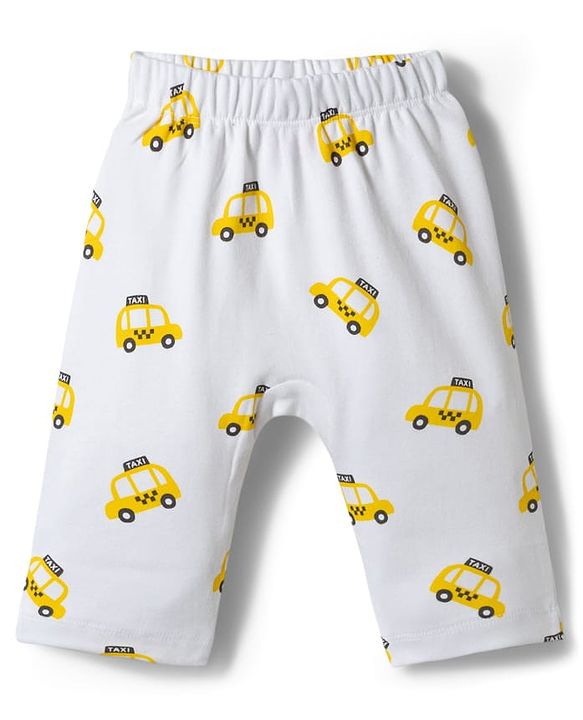 Babyhug Cotton Knit Full Length  Diaper Leggings With Taxi Print Pack of 3 - Multicolor