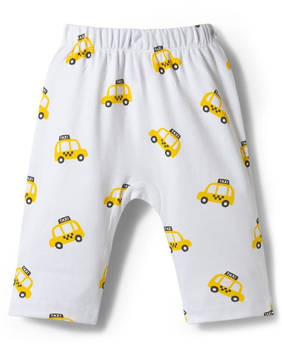 Babyhug Cotton Knit Full Length  Diaper Leggings With Taxi Print Pack of 3 - Multicolor