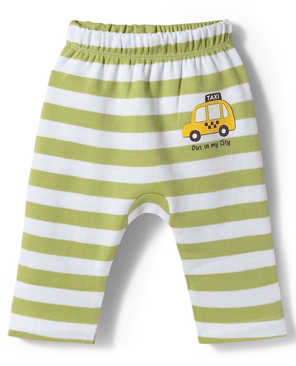Babyhug Cotton Knit Full Length  Diaper Leggings With Taxi Print Pack of 3 - Multicolor