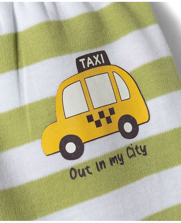 Babyhug Cotton Knit Full Length  Diaper Leggings With Taxi Print Pack of 3 - Multicolor